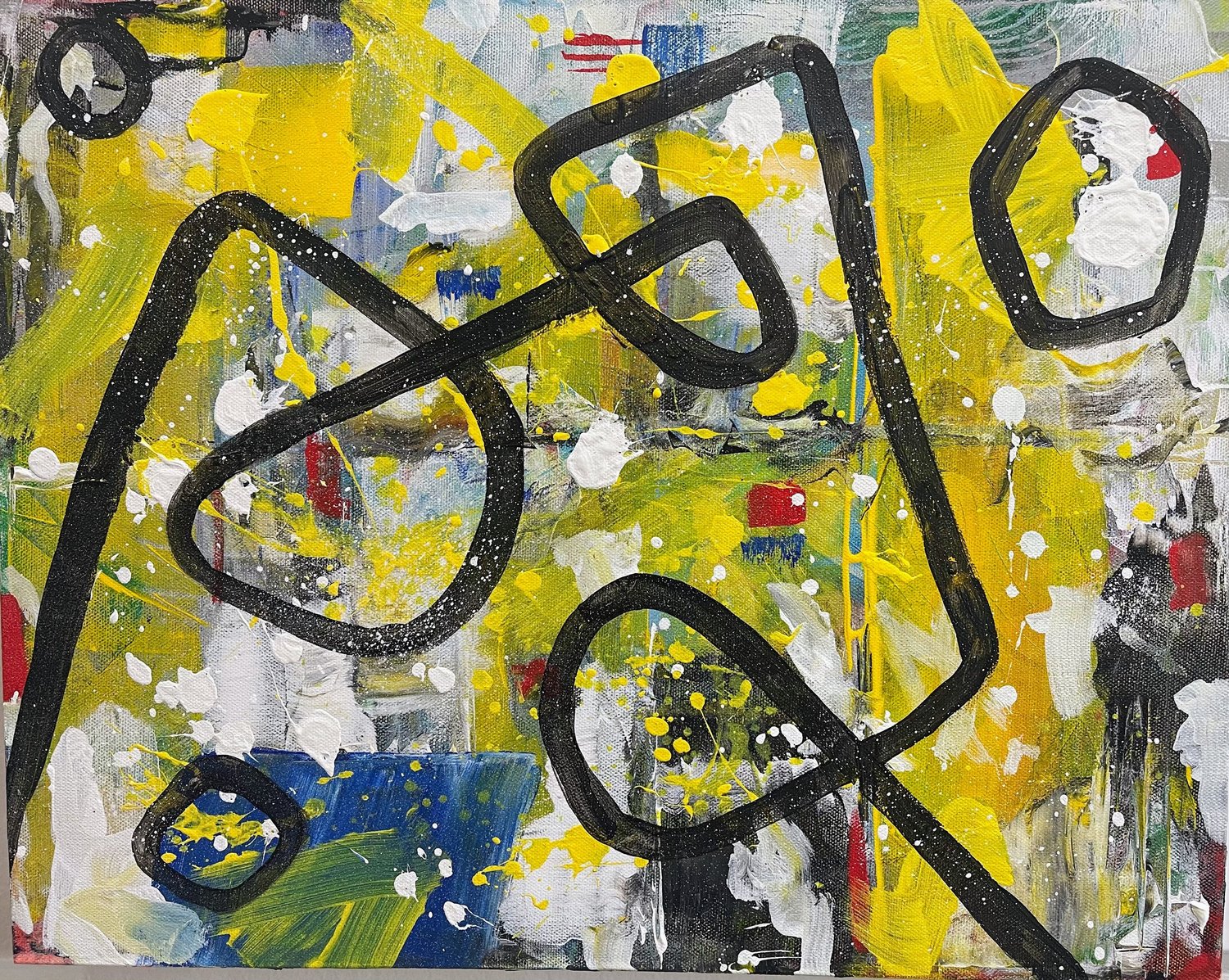 An original abstract painting by Sudha Broslawsky portraying leadership strategies to overcome roadblocks